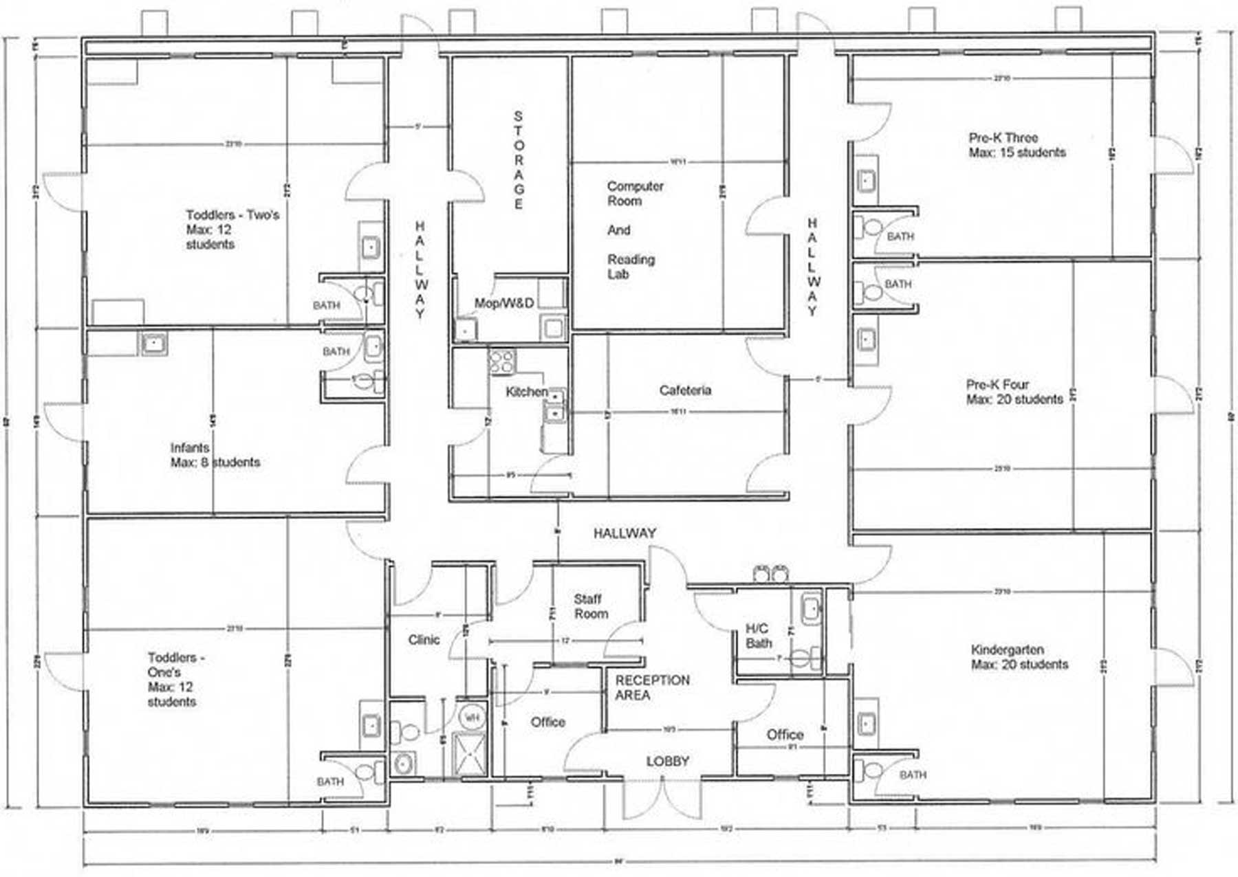 Sample daycare or preschool floor plan by Modular USA.