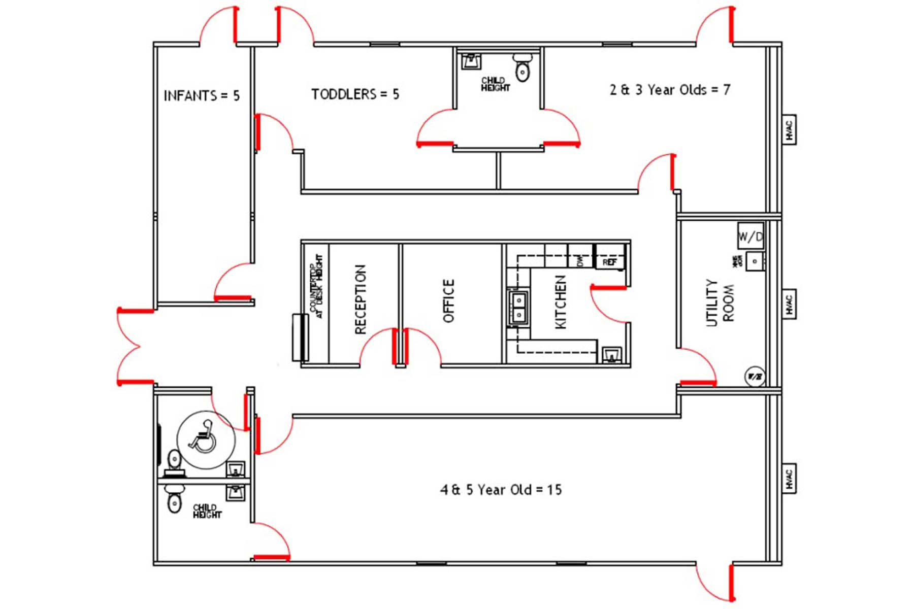 Sample daycare floor plan by Wilkins Builders