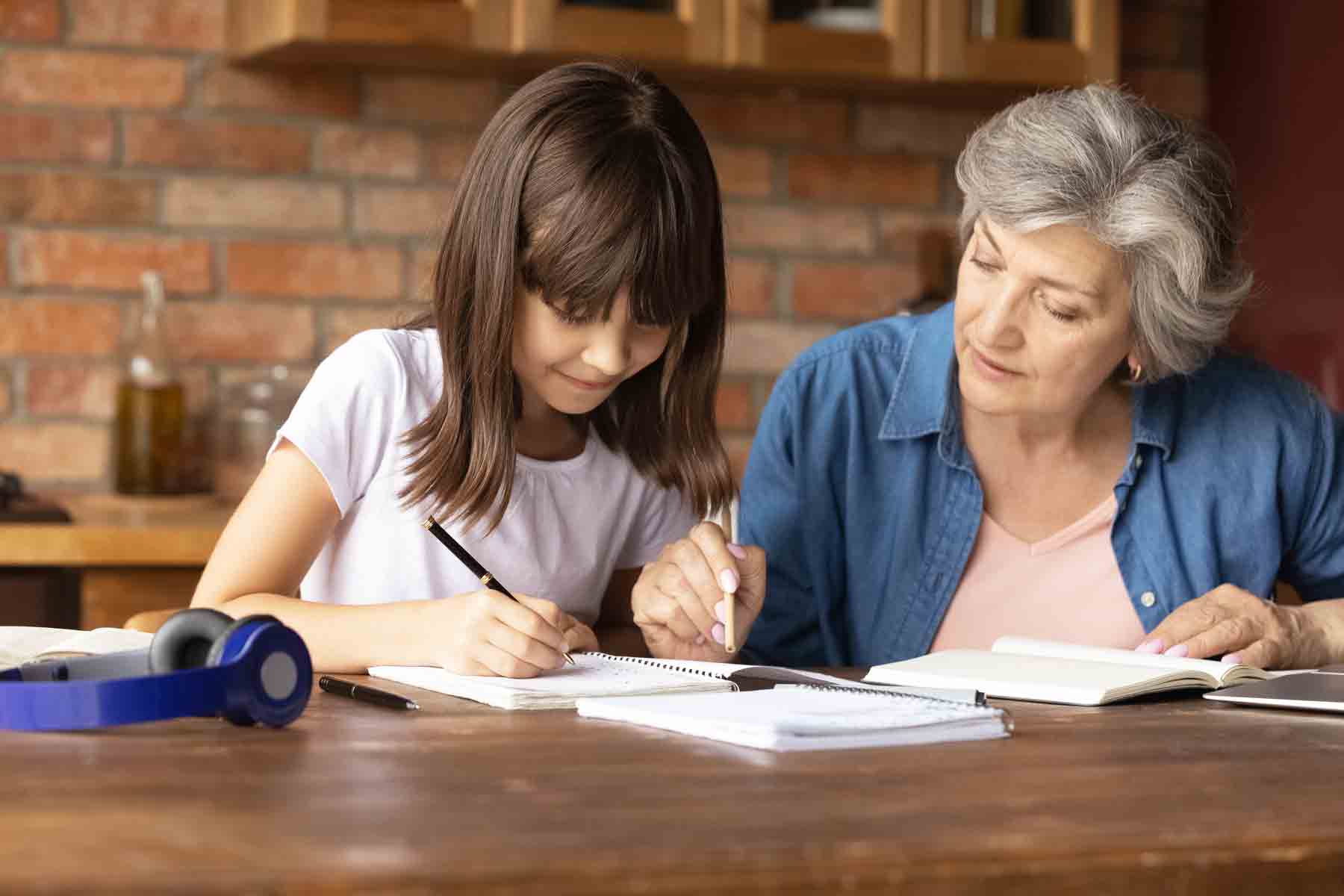 A private homeschool teacher instructing a young student.